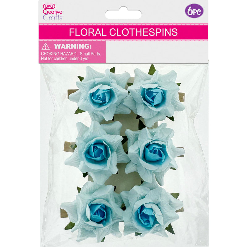 CLOTHESPINS ROSE 6PC BLUE