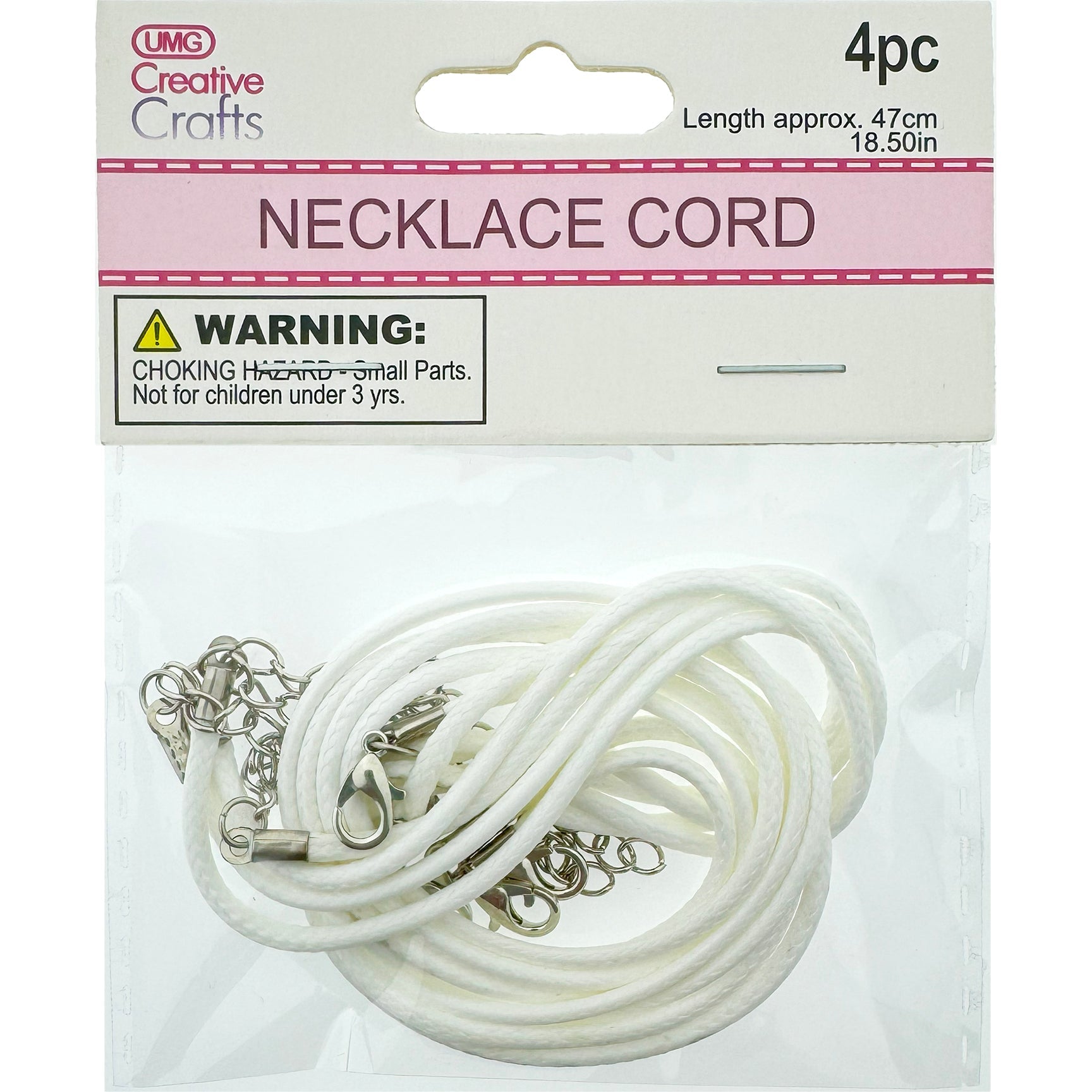 CORD W/ RING CLASPS 18.5" 4PC WHITE