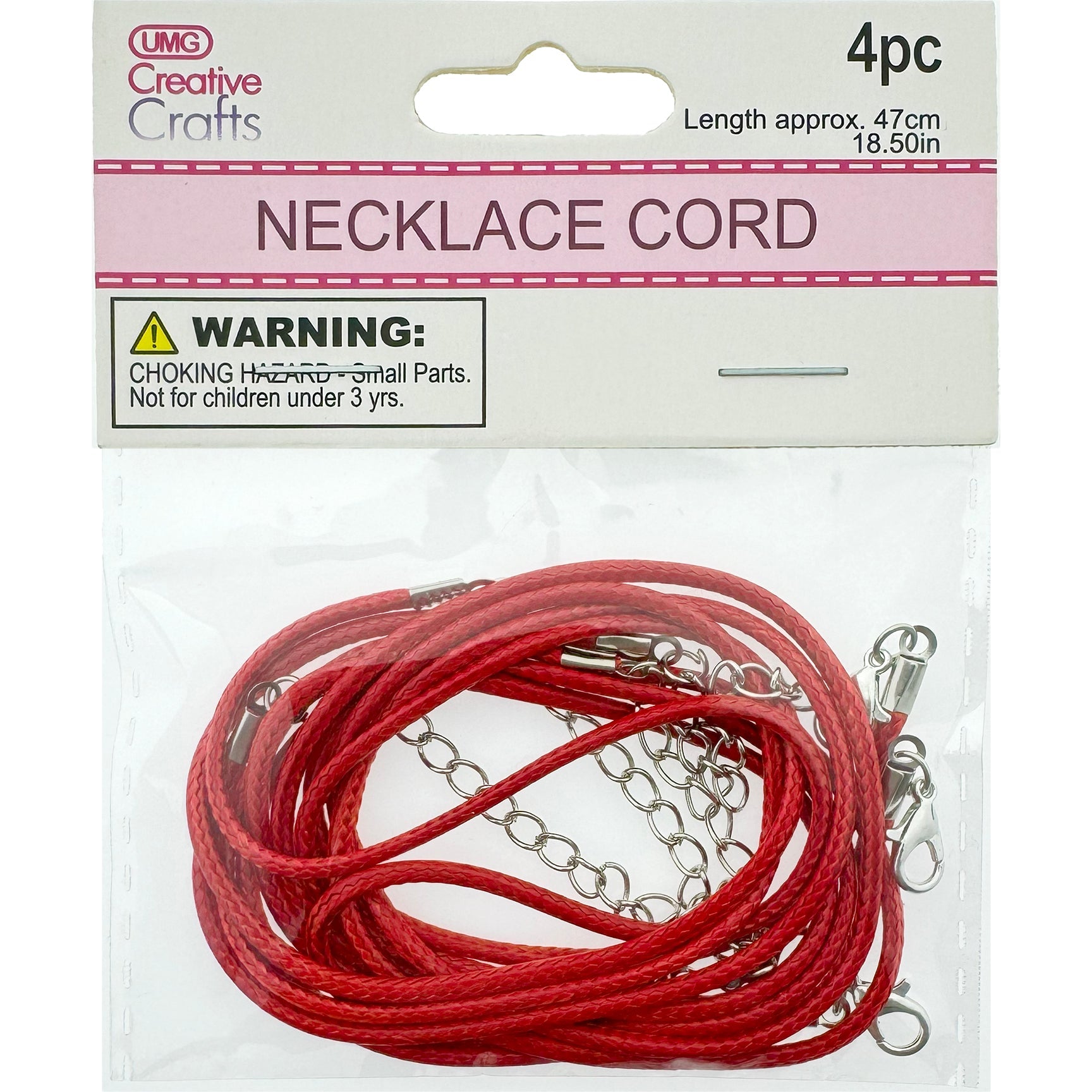 CORD W/ RING CLASPS 18.5" 4PC RED