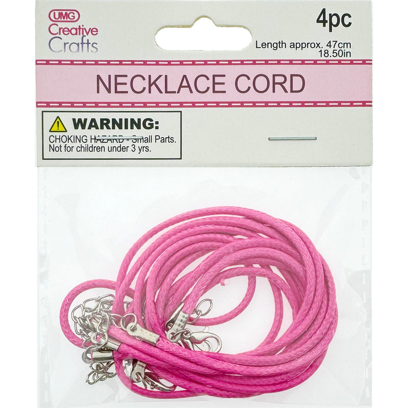 CORD W/ RING CLASPS 18.5" 4PC HOT PINK