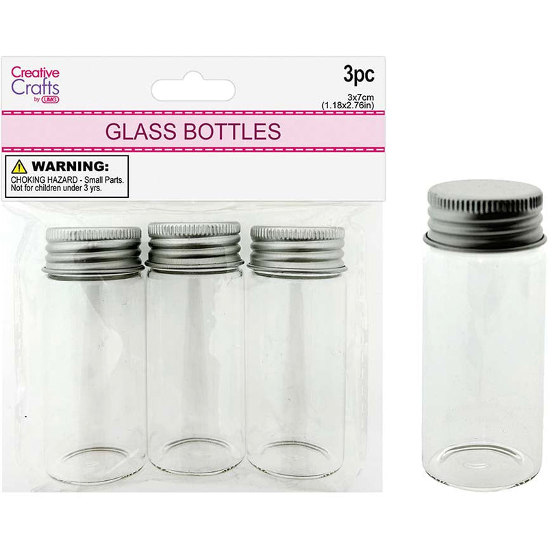 GLASS BOTTLE 3x7CM 3PC W/ SILVER CAP