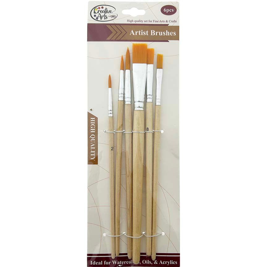 BRUSH SET WOOD HANDLE 6 PCS MIXED