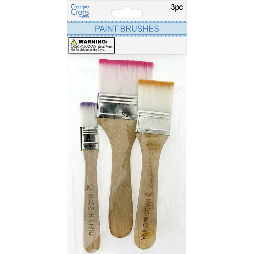 BRUSH SET WOOD HANDLE 3PCS FLAT LARGE