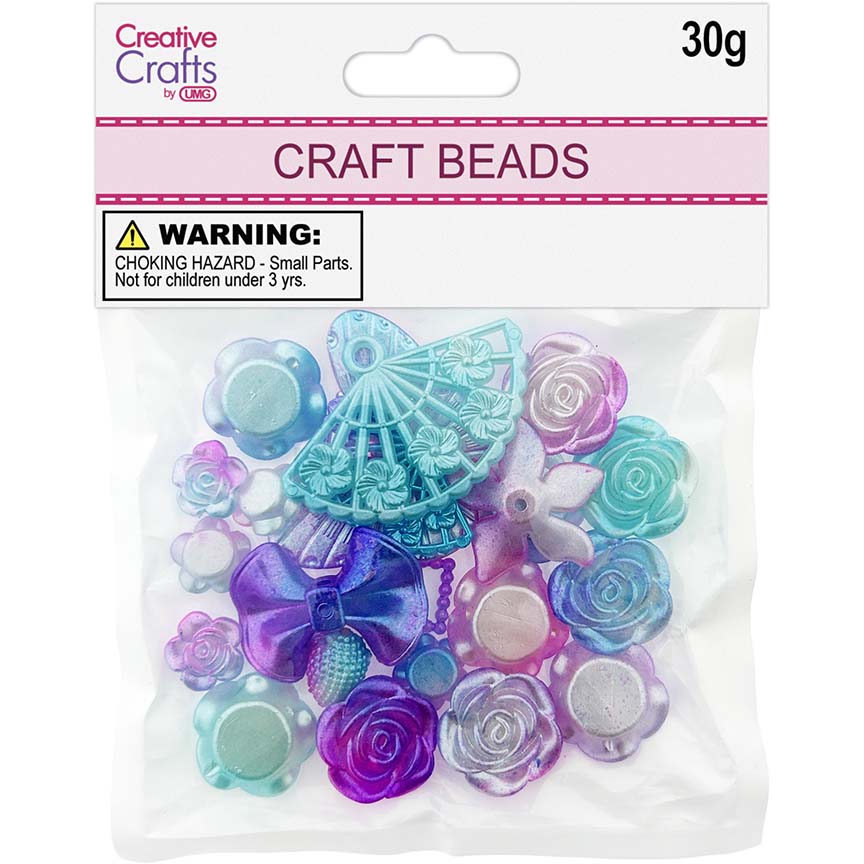 CRAFT BEADS MIX SHAPE 30G LT PURPLE