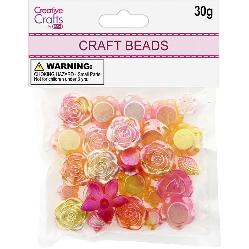 CRAFT BEADS MIX SHAPE 30G LT PINK