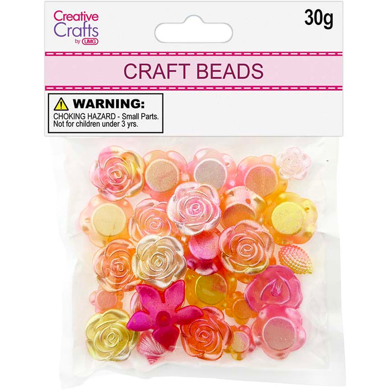 CRAFT BEADS MIX SHAPE 30G LT PINK