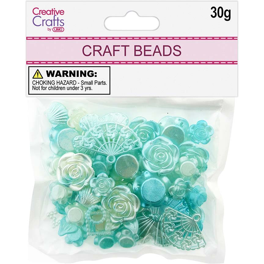 CRAFT BEADS MIX SHAPE 30G LT BLUE