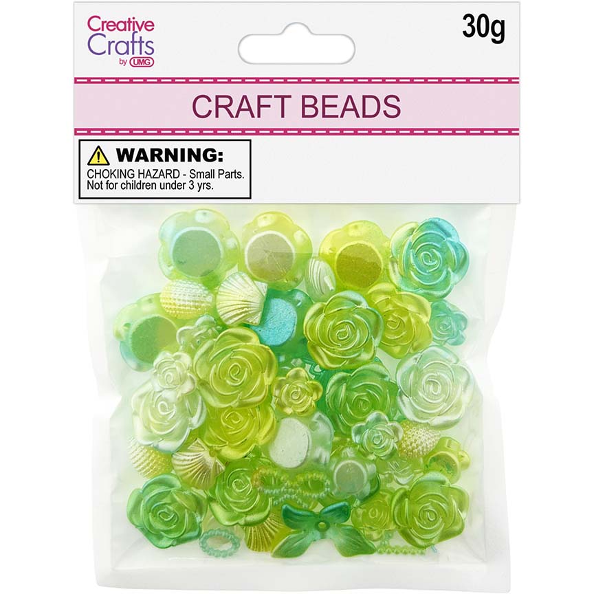 CRAFT BEADS MIX SHAPE 30G LT GREEN