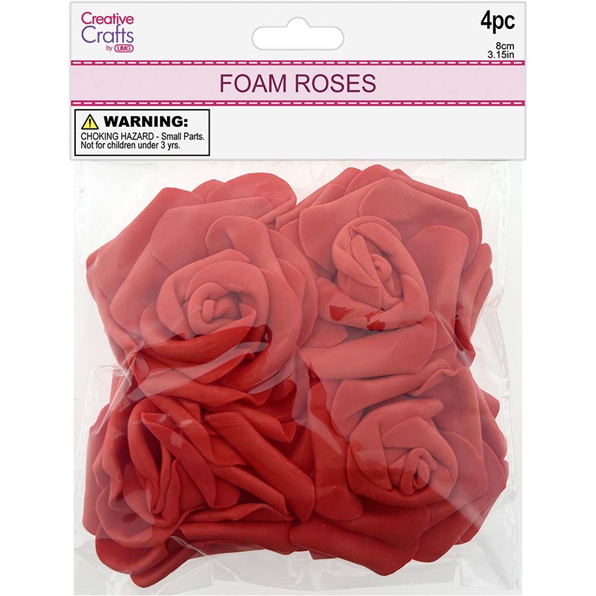 FLOWER EMBELLISHMENTS 4PC 8CM RED