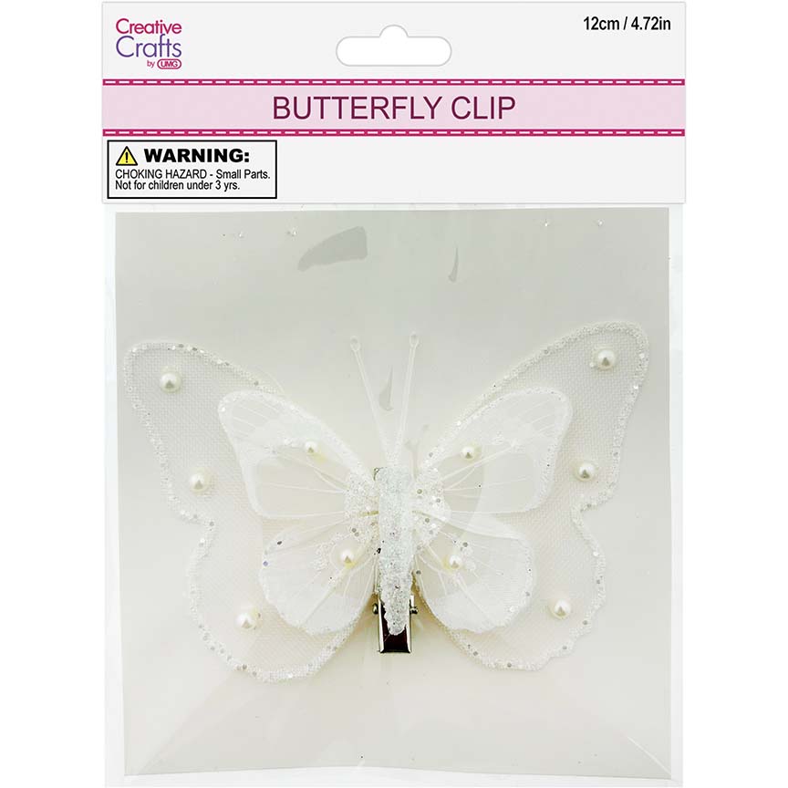 BUTTERFLY CLIP EMB WHITE 1PC 12CM