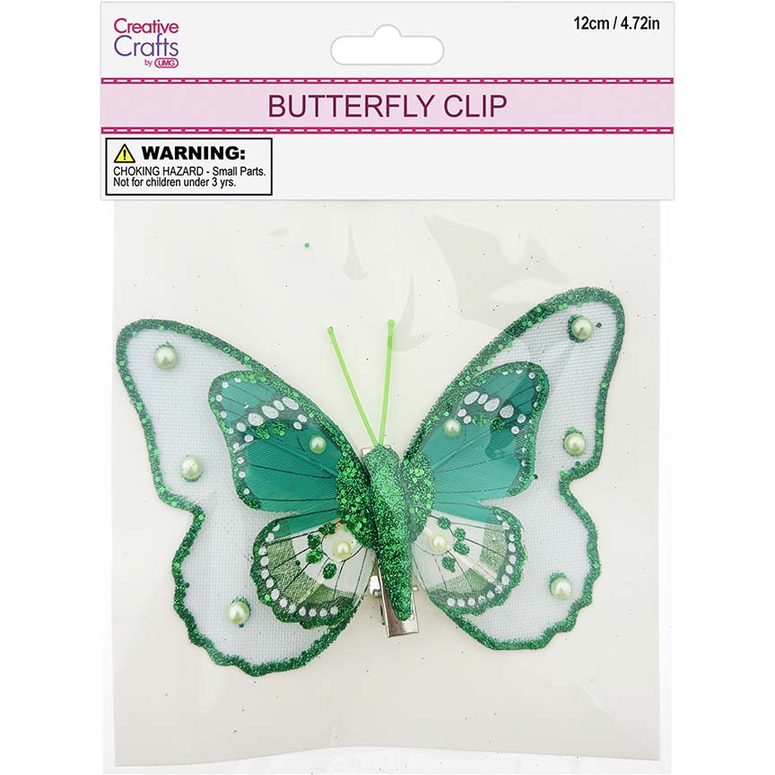 BUTTERFLY CLIP EMB GREEN 1PC 12CM