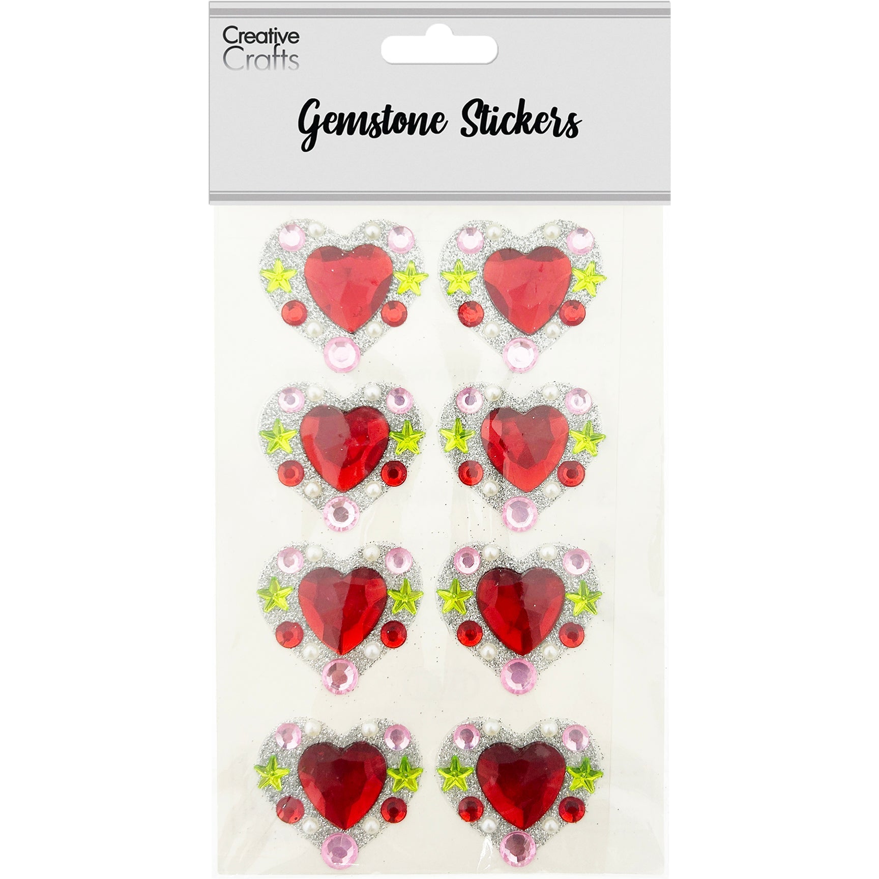 GEM STICKRES HEART RED 3.5CM 8PC