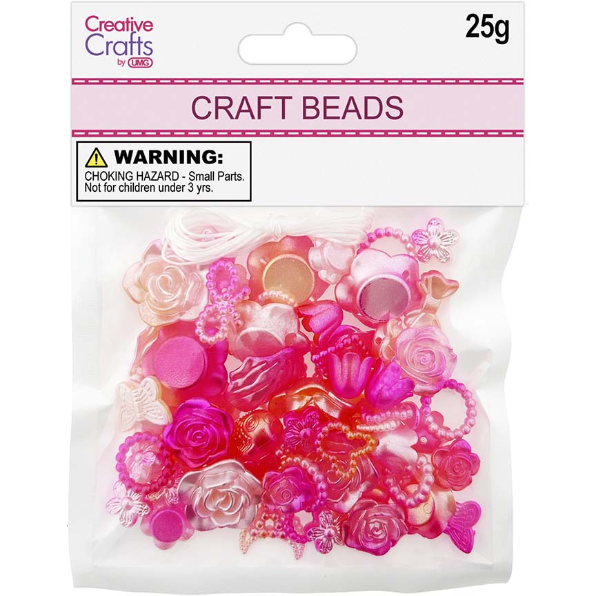 CRAFT BEADS 25G MIX SHAPE PINK TONES