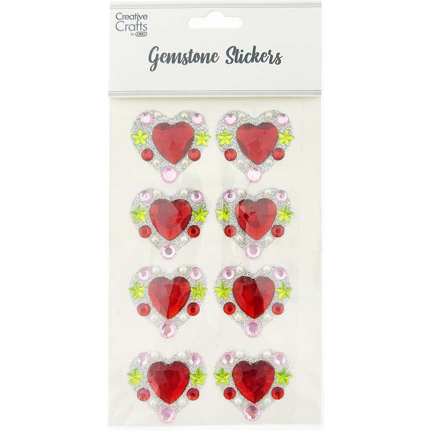 CRAFT GEM STICKERS HEART RED 8PC 1.4in(3.5cm)