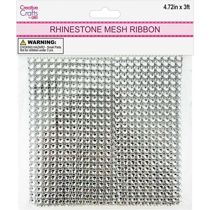 RHINESTONE MESH RIBBON 1YD SILVER