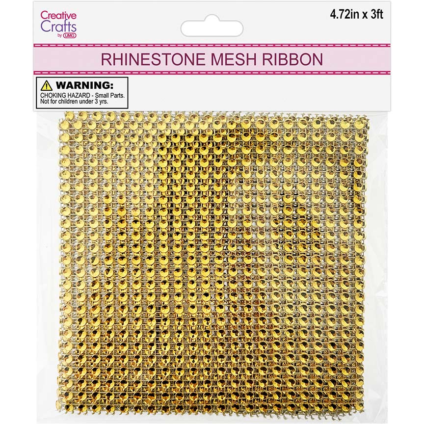 RHINESTONE MESH RIBBON 1YD GOLD
