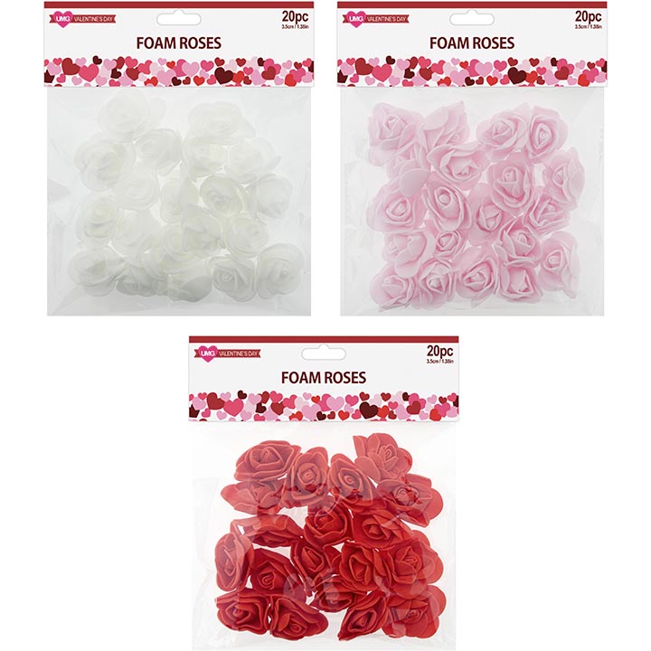 FOAM ROSES RED 20PK 1.38in (3.5cm)