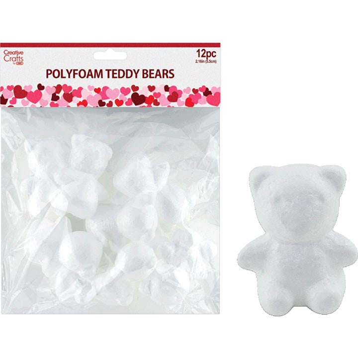 CRAFT POLYFOAM TEDDY BEAR 12PC 2.16in (5.49cm)
