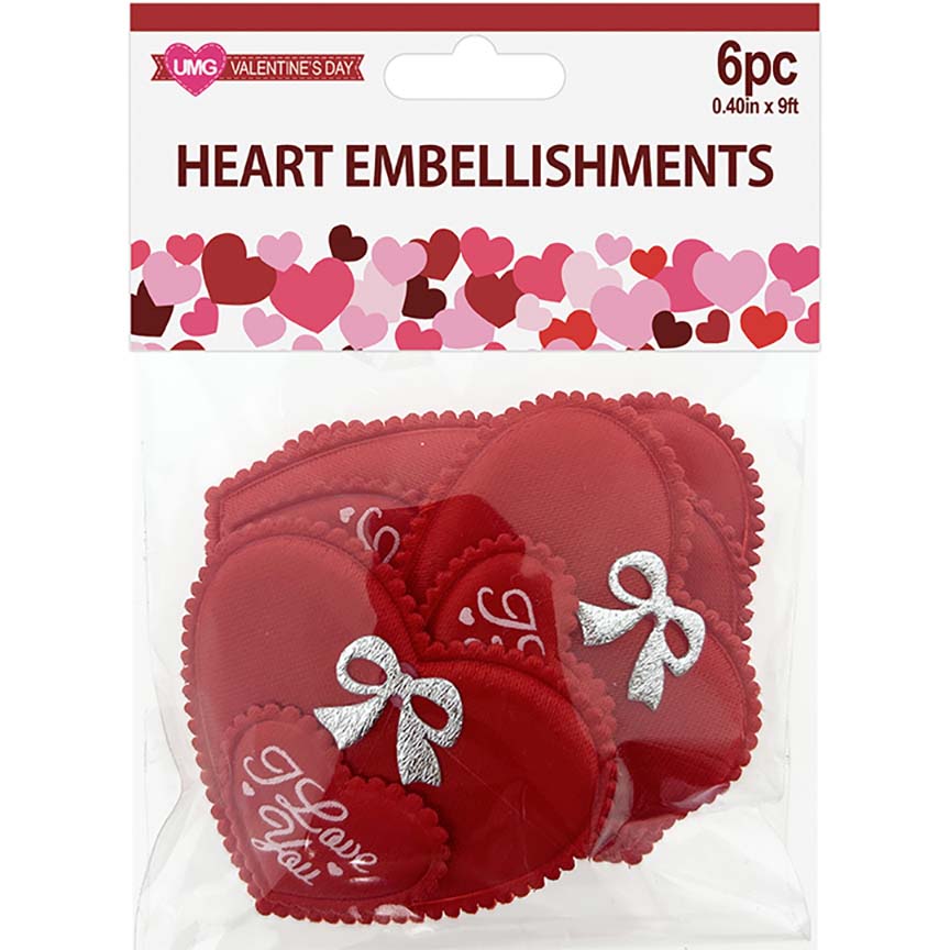 DOUBLE HEART EMBELLISHMENT 6PC