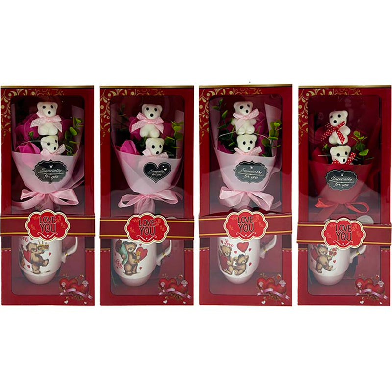 GIFT MUG SET IN A BOX W/ FLOWER & BEAR   4ASSORTED