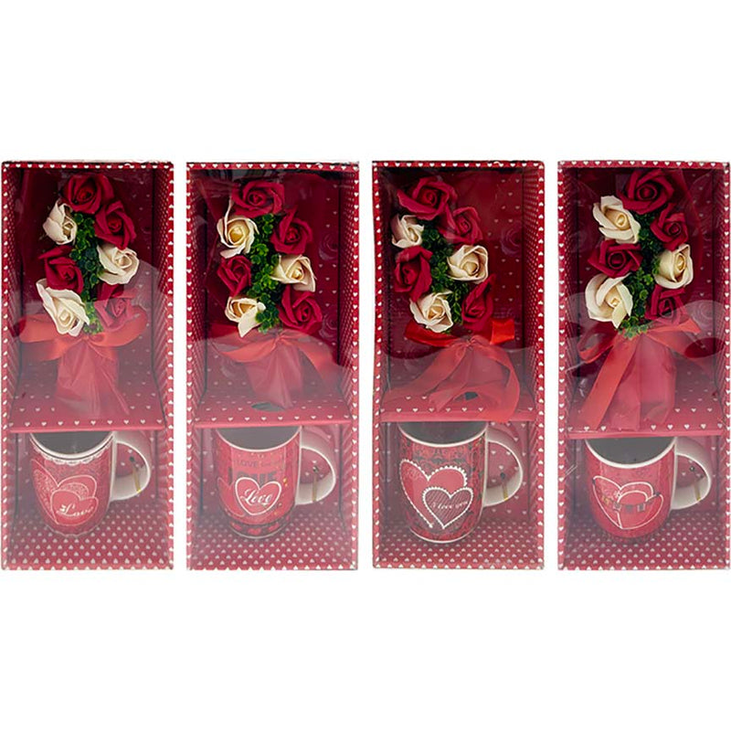 GIFT MUG SET  IN A BOX  W/ FLOWER 4ASSORTED
