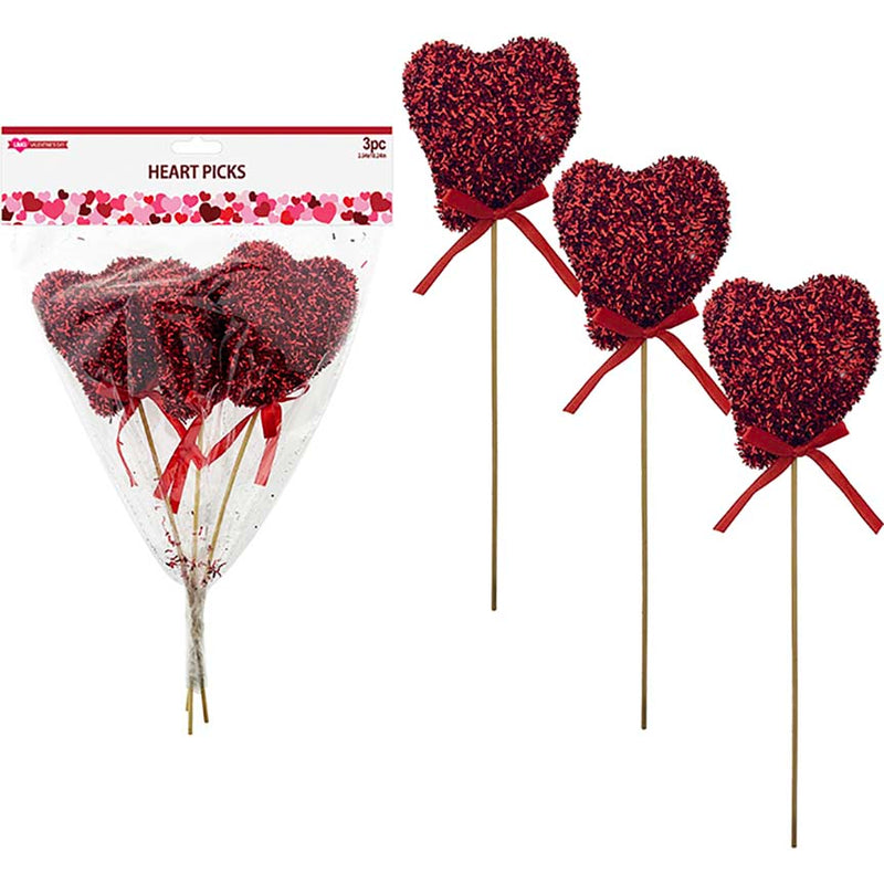 HEART PICK GLITTER 3PC SET W/ BOW 26CM