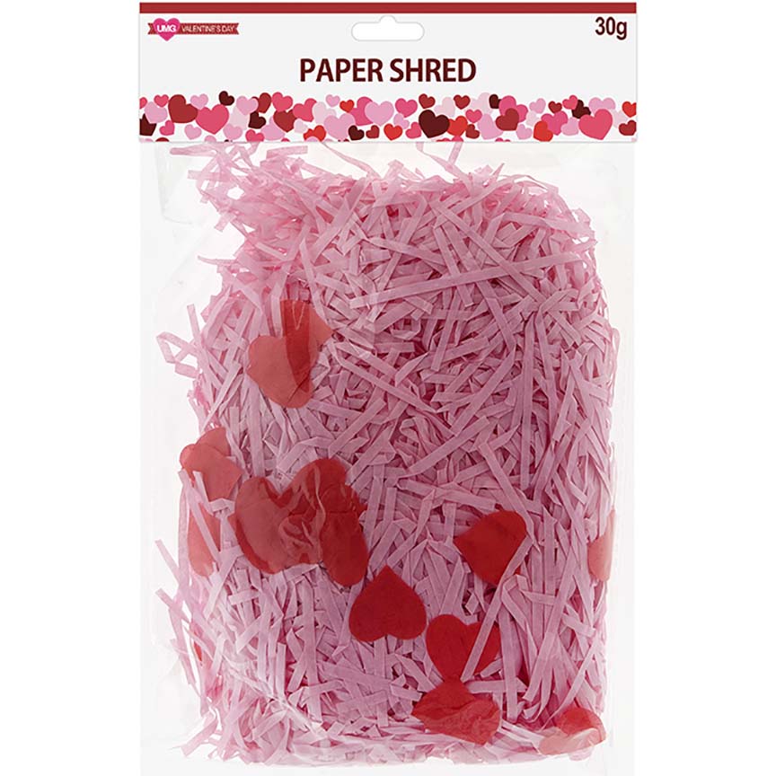 PAPER SHRED 30G PINK RED HEARTS