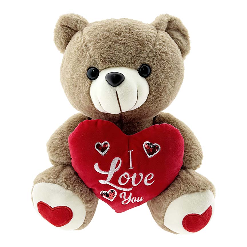 TEDDY BEAR W/ HEART 33CM BROWN