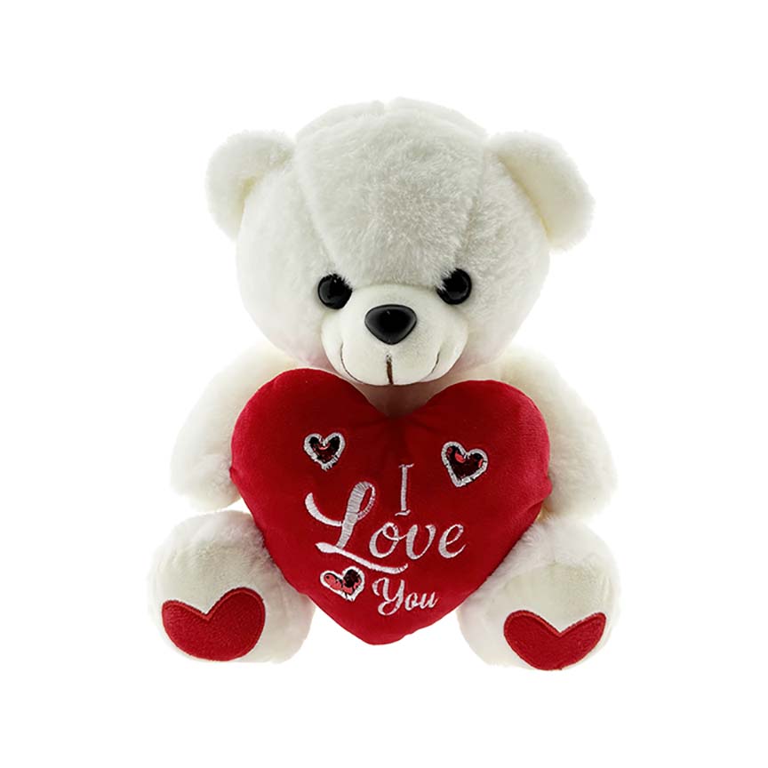 TEDDY BEAR W/ HEART 25CM WHITE