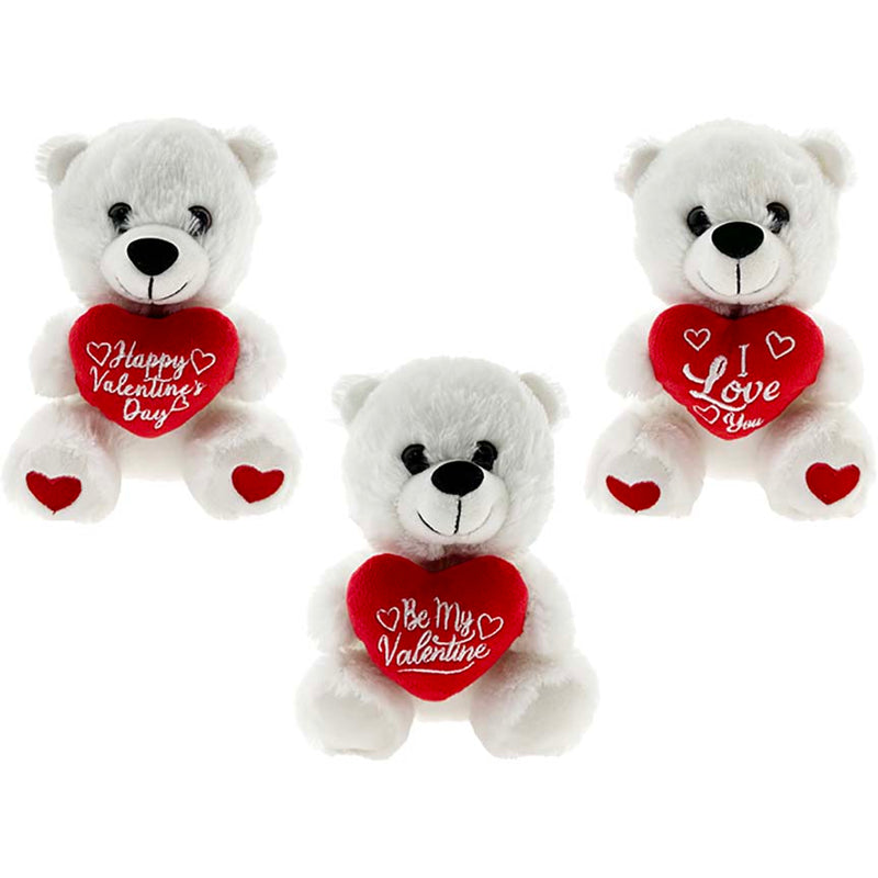 TEDDY BEAR W/ HEART 16CM WHITE