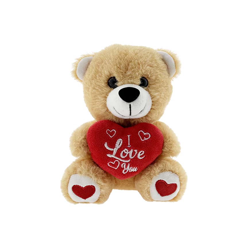 TEDDY BEAR W/ HEART 16CM BROWN