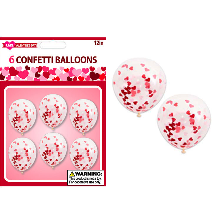 BALLOONS W/ CONFETTI 6PK 12in (30.48cm)