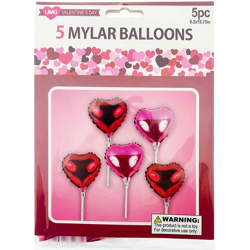 HEART SHAPED BALLOONS 2COL ASSORTED 5PK 15.75in (40.01cm)