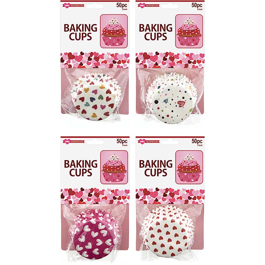 VALETINE BAKING CUPS 3 ASSTD 2IN 50PK