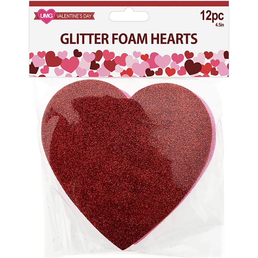 FOAM SHEETS HEARTS GLITTER 6PK 4.5IN