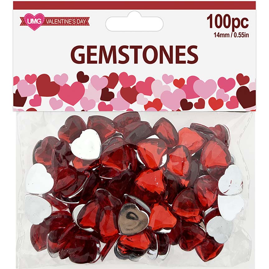 VALENTINE RHINESTONES HEARTS RED 1.5OZ