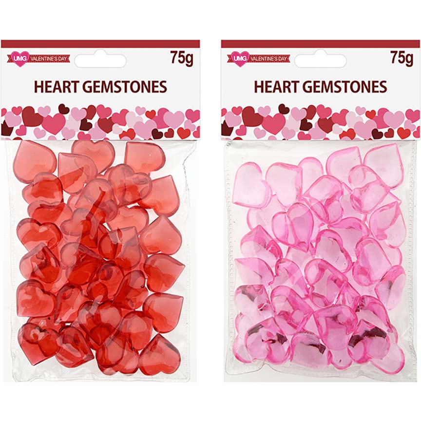 GEMSTONES ACRYLIC HEARTS RED 75G