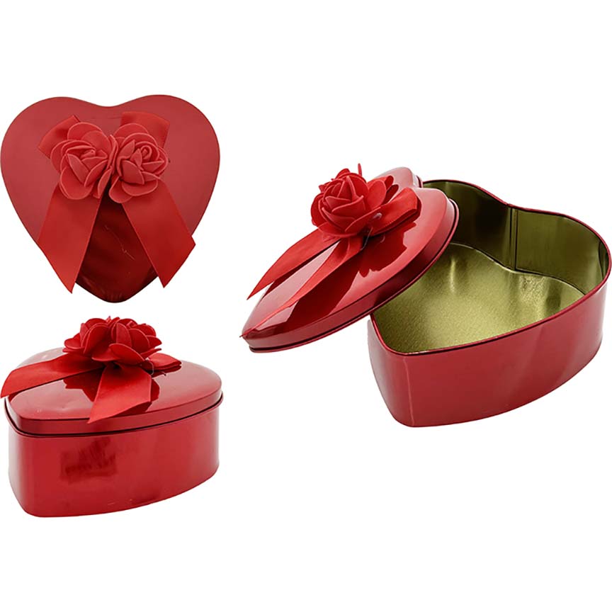 TIN BOX HEART W/ ROSES 11CM (12/PACK)