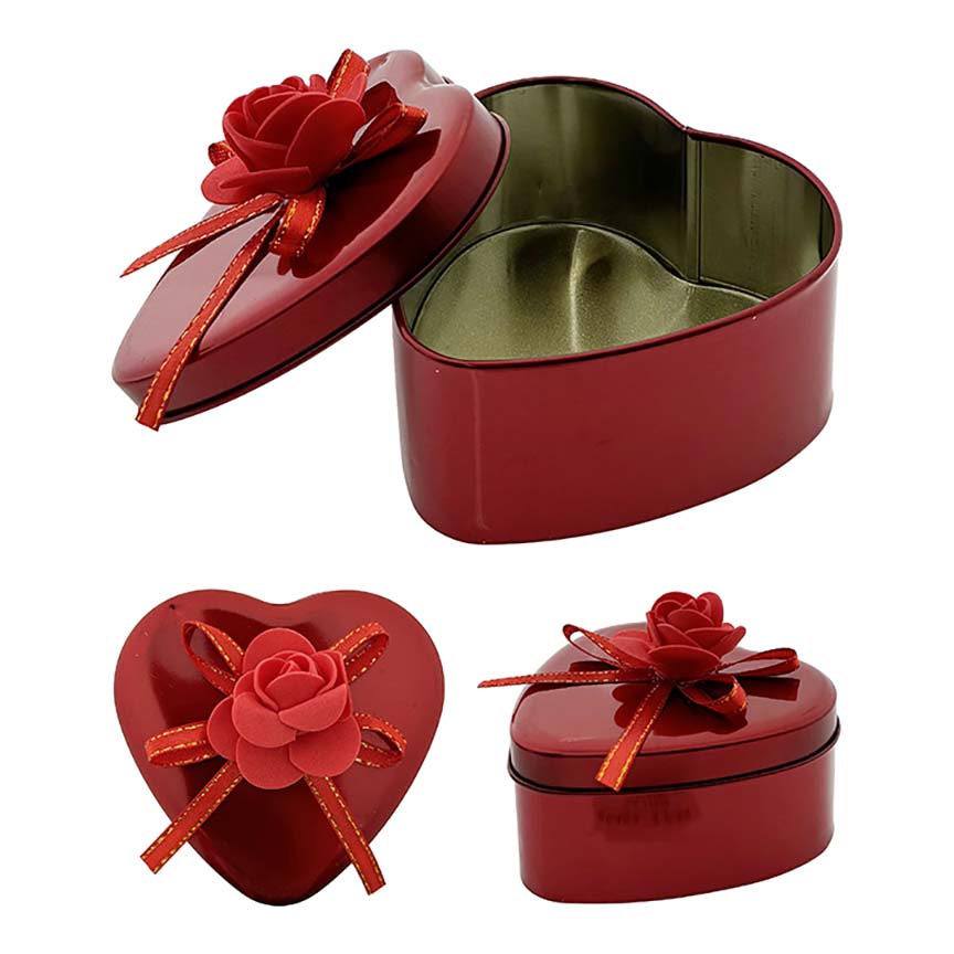 TIN BOX HEART W/ROSES 9CM (12/PACK)