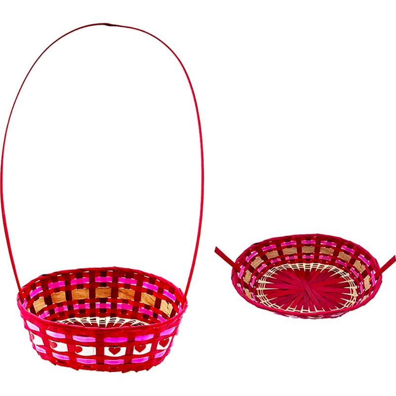 VALENTINE BASKET 9"x14"x4.5" RED W/ HEART OVAL