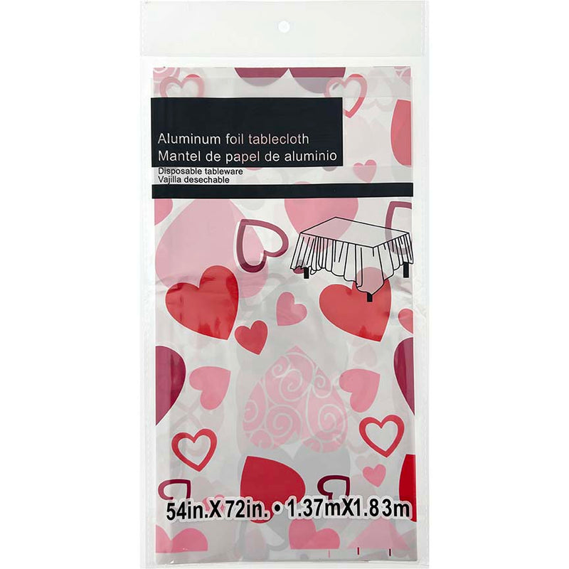 PARTY TABLE COVER W/ HEARTS WHITE 54x72in (137.16x182.88cm)