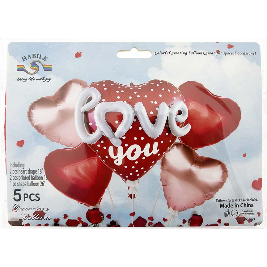 BALLOONS HEARTS 32" & 18" 5PC 32in (81.28cm)