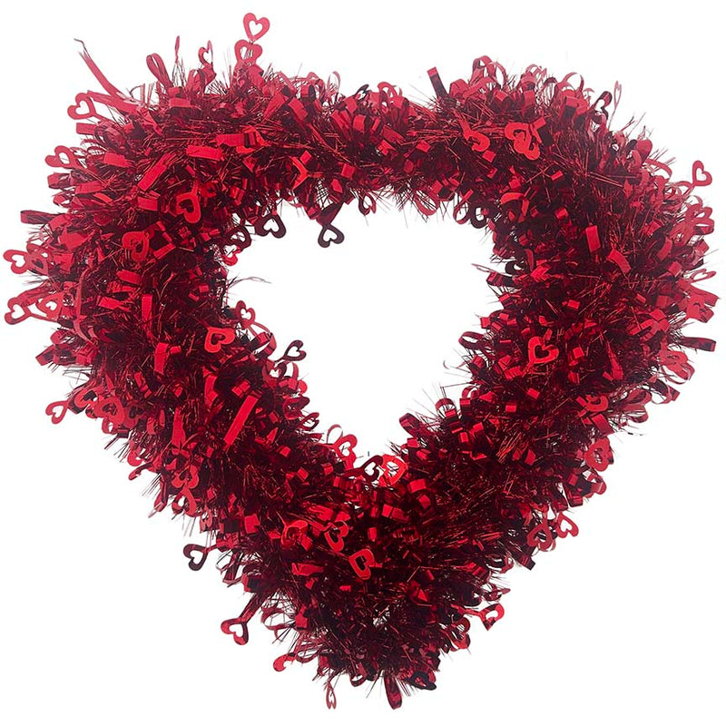 HEART WREATH RED CURLY TINSEL 15.75in (40cm)
