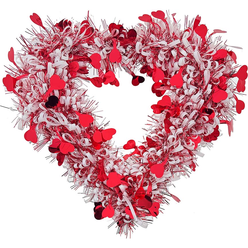 HEART WREATH RED & WHITE TINSEL 15.75in (40cm)