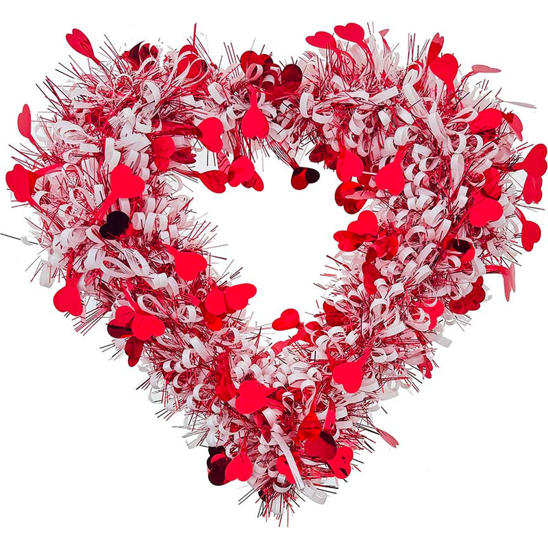 HEART WREATH RED & WHITE TINSEL 15.75in (40cm)
