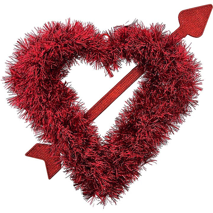 DÉCOR TINSEL HEART W/ ARROW 15.75x15.75in (40x40cm)