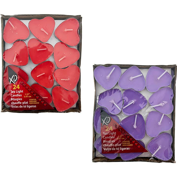 HEART TEA-LIGHT CANDLE SCENTED 2ASSORTED 24PK