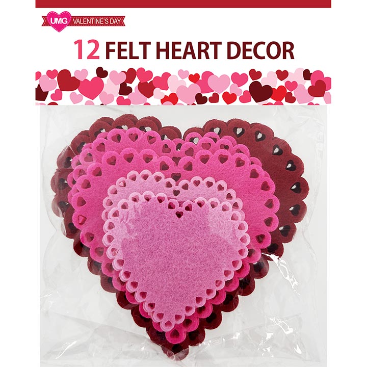 FELT DIE CUT HEARTS 3ASSORTED 12PK