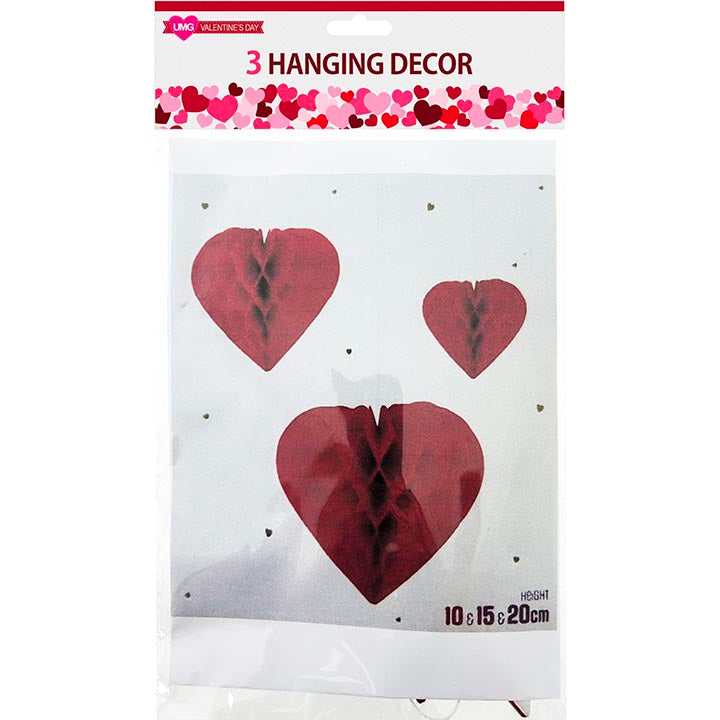 DÉCOR HANGING HONEY COMB HEART 3PK