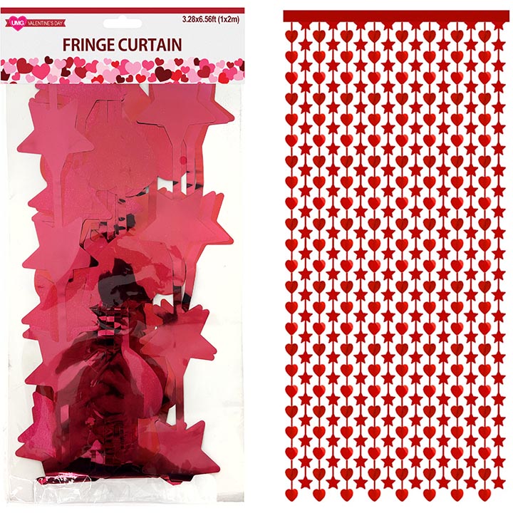 FRINGE CURTAIN W/ HEARTS 3.2X6.5FT